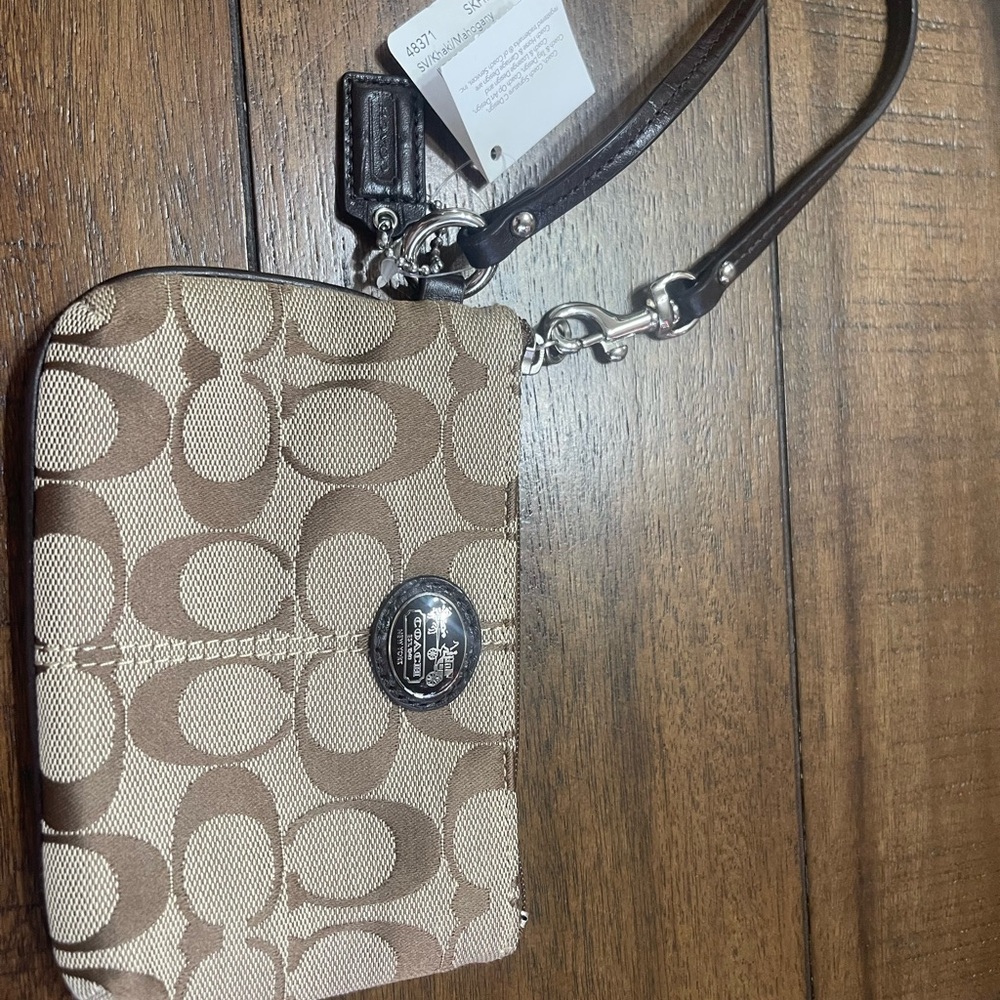 Coach Beige and Brown Signature Wristlet